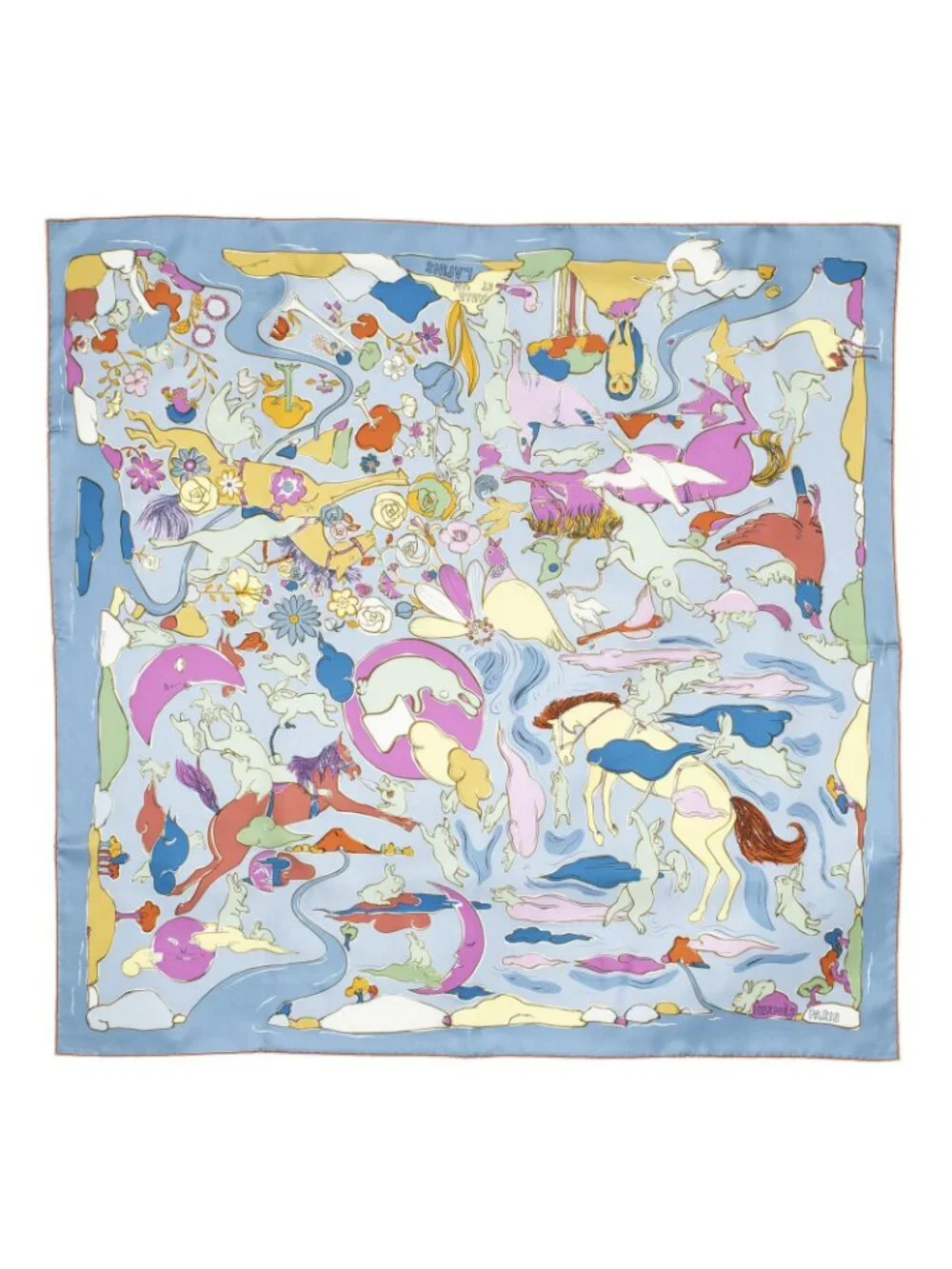 ★SOLD★ Hermes Scarf Light Blue Pink Yellow Silk - Picture 2 of 5